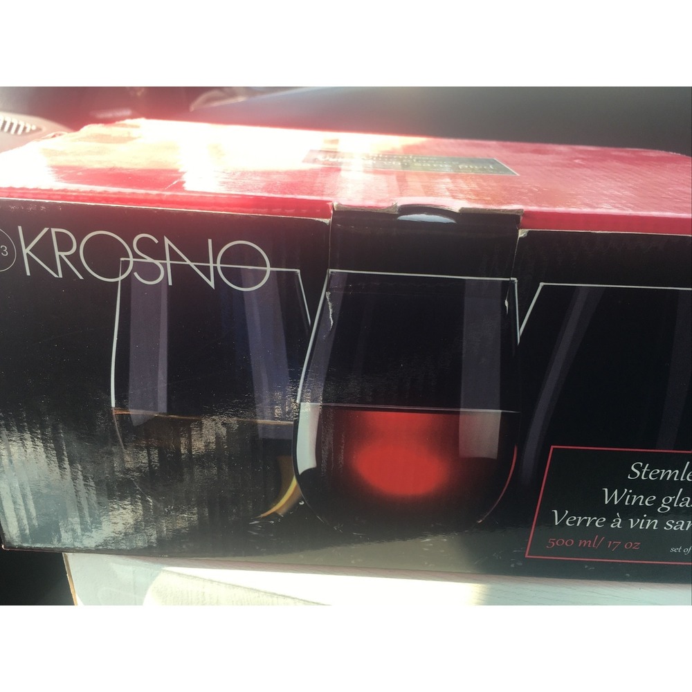 New Krosno Poland Stemless Wine Glass (es) LOT OF 6 in Box 17-oz